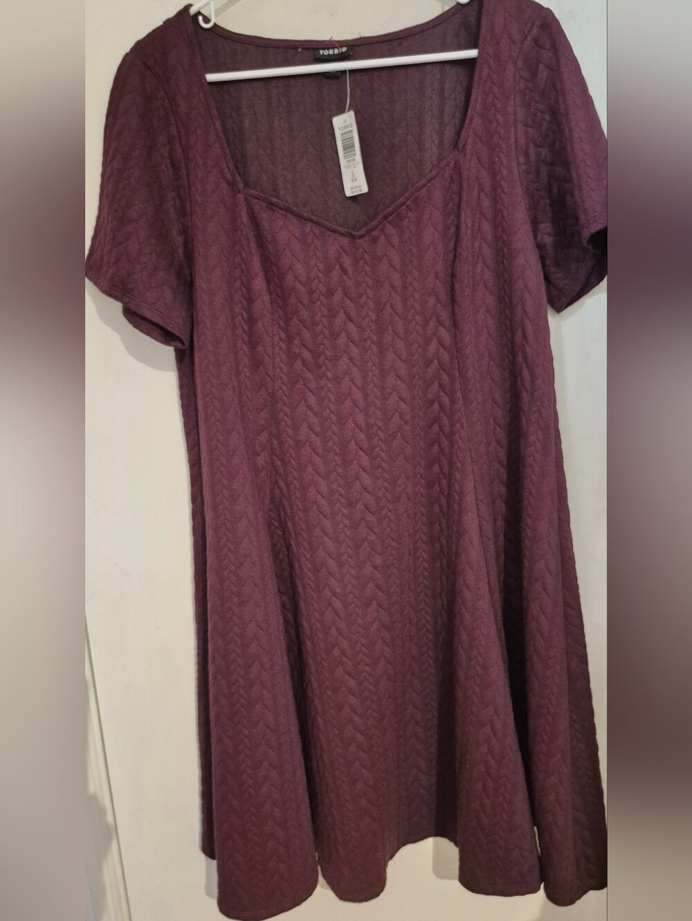Torrid Burgundy Cable Textured Short Sleeve Skater Dress Sz.2X NWT